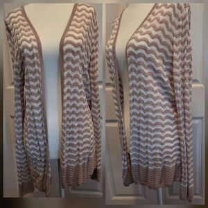 Ann Taylor LOFT Lightweight Knit Open Cardigan Sweater Large Beige White Large